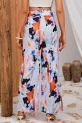 Multicolor Abstract Print High Waist Wide Leg Pants