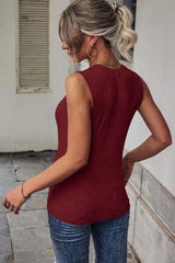 Red Rib Knit Cut-out Front Twist Tank Top