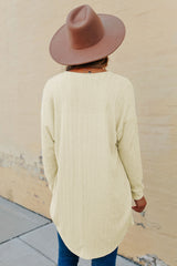 Beige Open Front Rounded Hem Textured Knit Cardigan