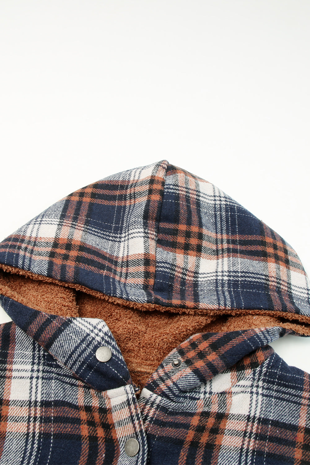 Orange Plaid Pattern Sherpa Lined Hooded Shacket