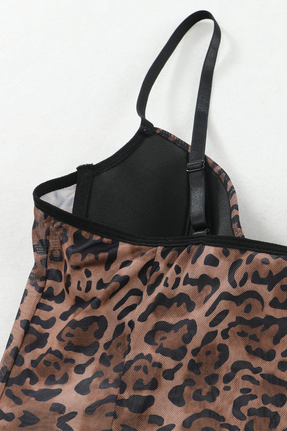Leopard Lace Splicing Babydoll Set with Thong