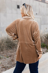 Khaki Casual Button Down Plus Size Velvet Shirt