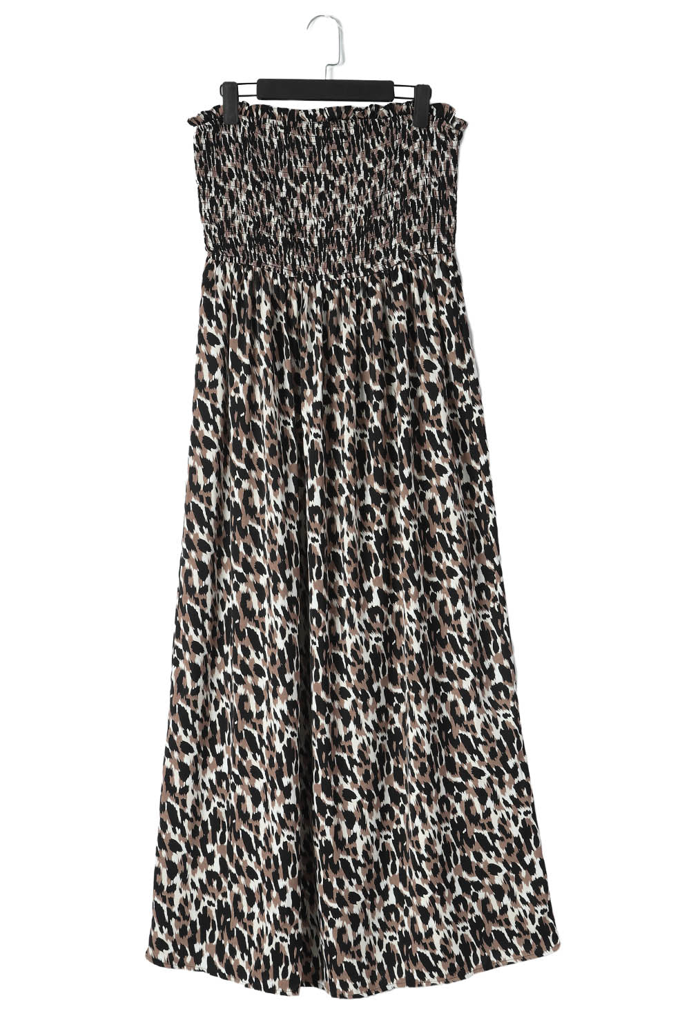 Leopard Smocked Bodice Strapless Maxi Dress