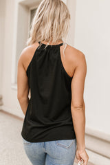 Black Pleated Round Neck Loose Sleeveless Top