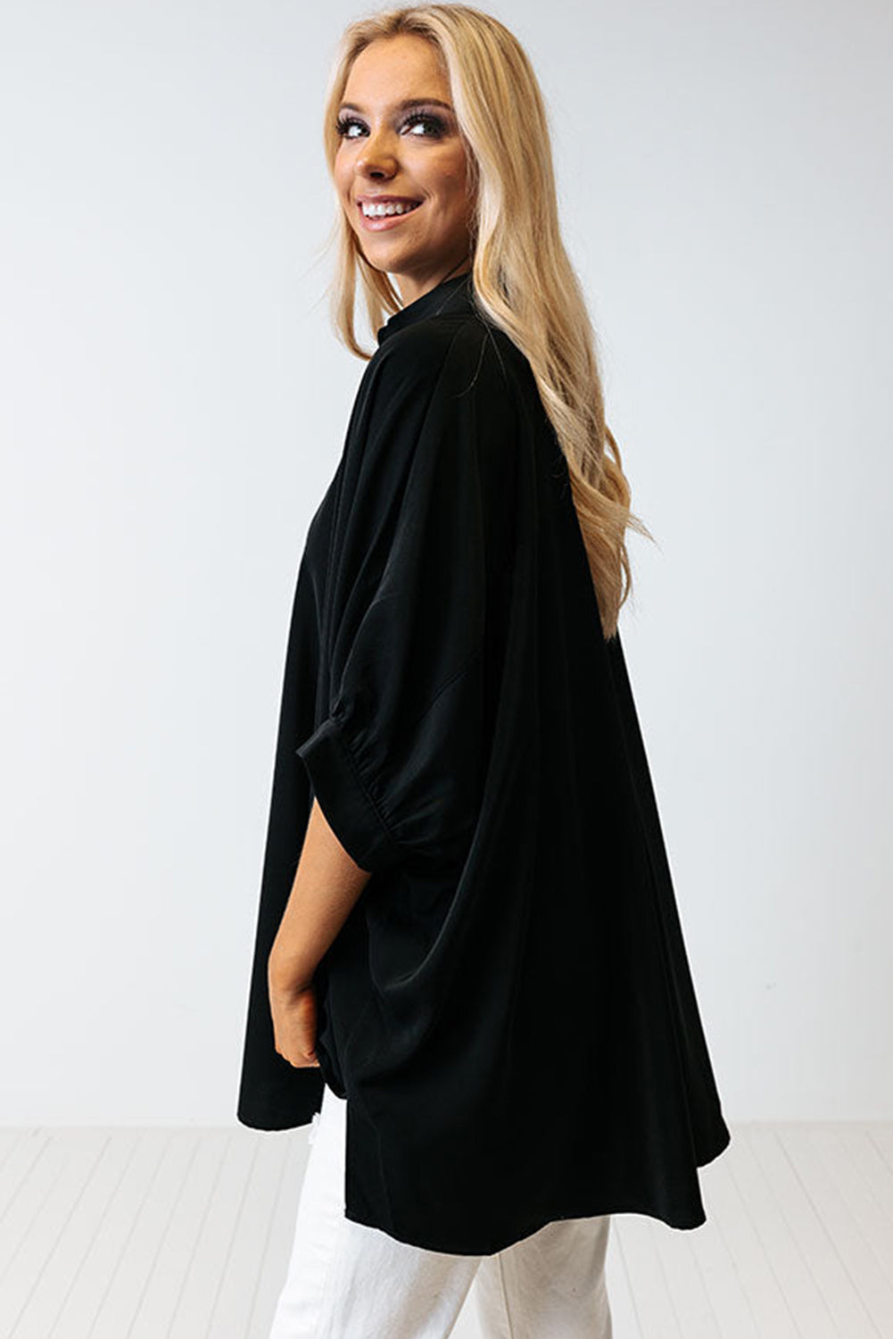 Green 3/4 Puff Sleeve Oversize Shirt