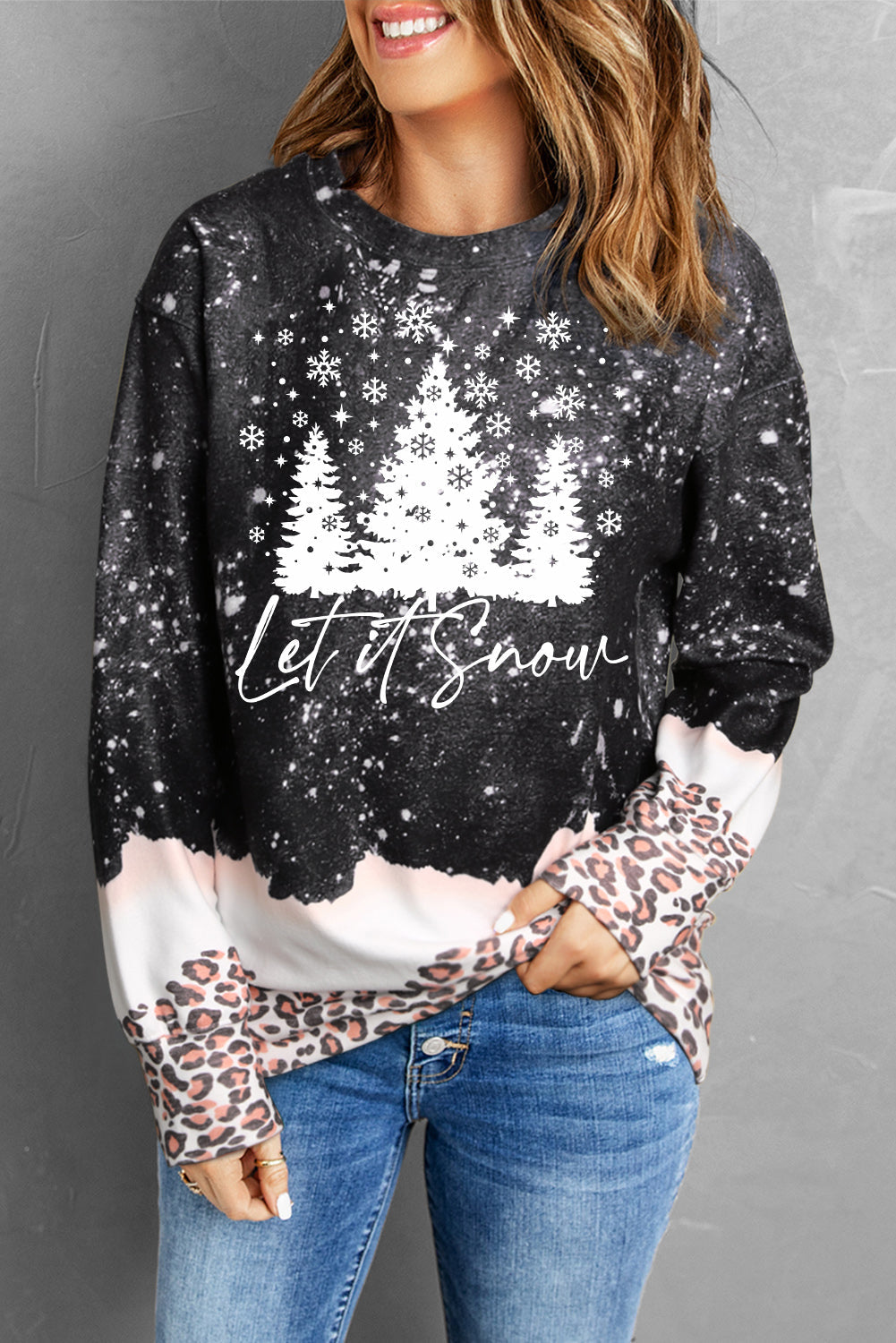 Black Leopard Bleached Pullover Sweatshirt