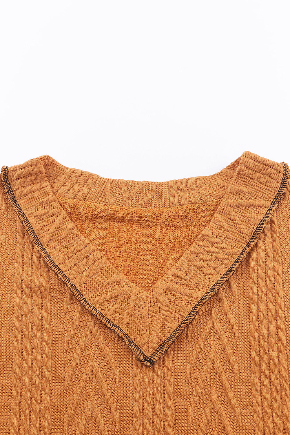 Orange Textured V Neck Long Sleeve Knit Top