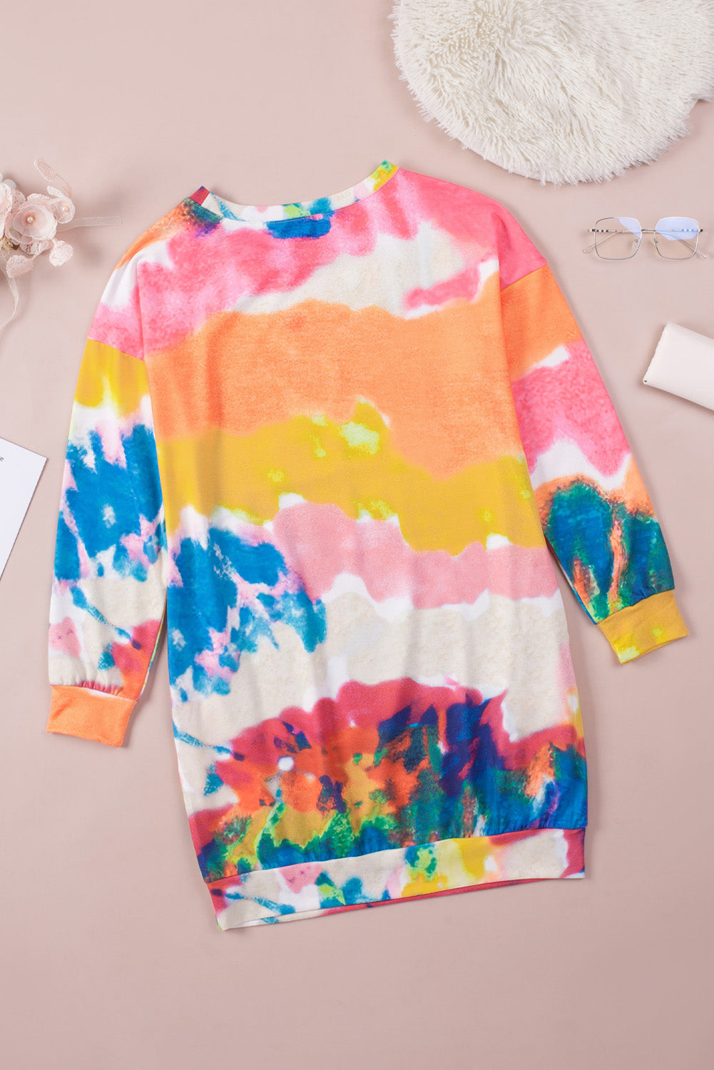 Multicolor Tie Dye Pocketed T Shirt Mini Dress