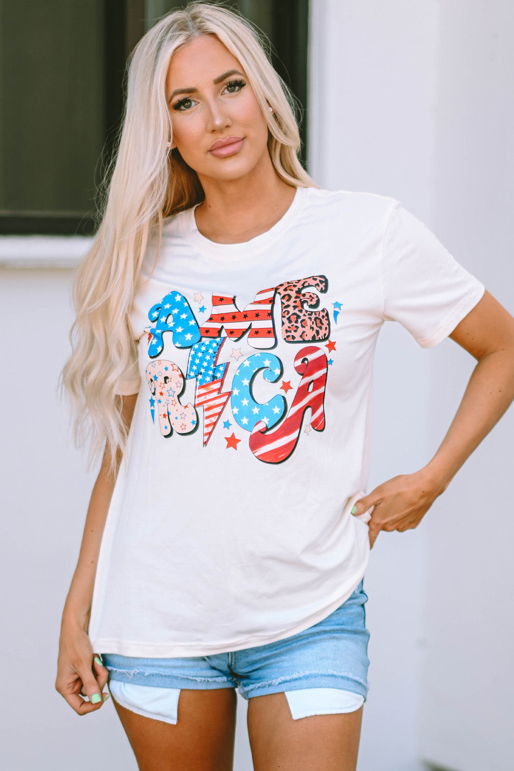 Beige Retro America Graphic T-Shirt