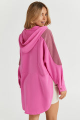 Rose Patchwork Side Pockets Oversized Henley Hoodie