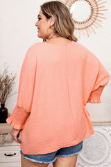 Pink Plus Size Shirred Cuffs Shift Loose Top