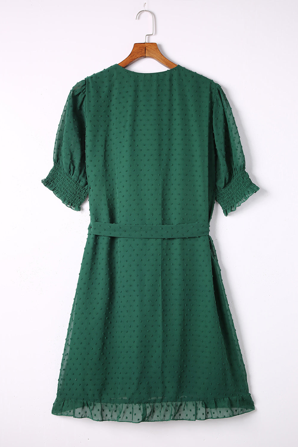 Green Plus Size Swiss Dot Puff Sleeve Wrap Dress