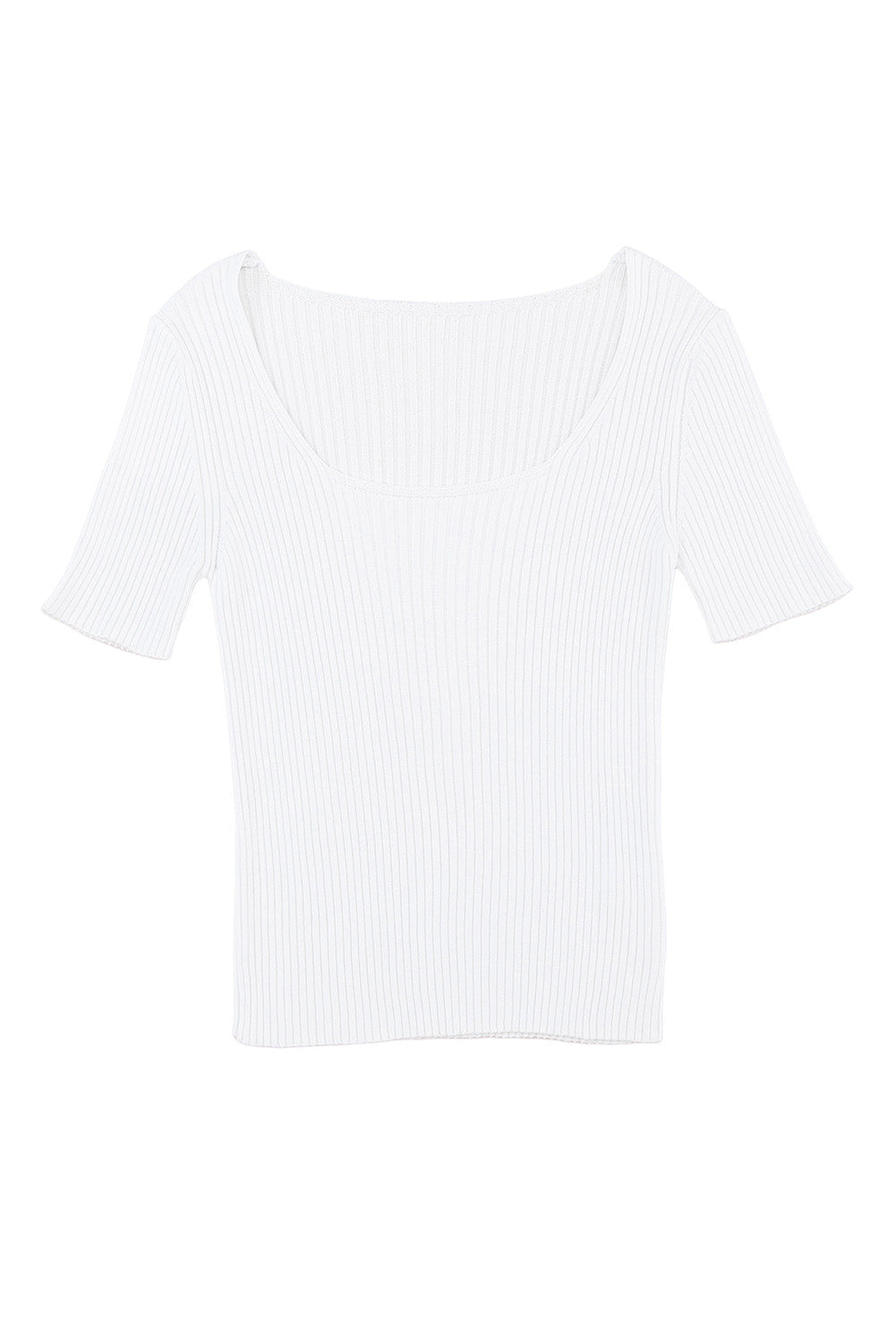 White Ribbed Square Neck Short Sleeve Top