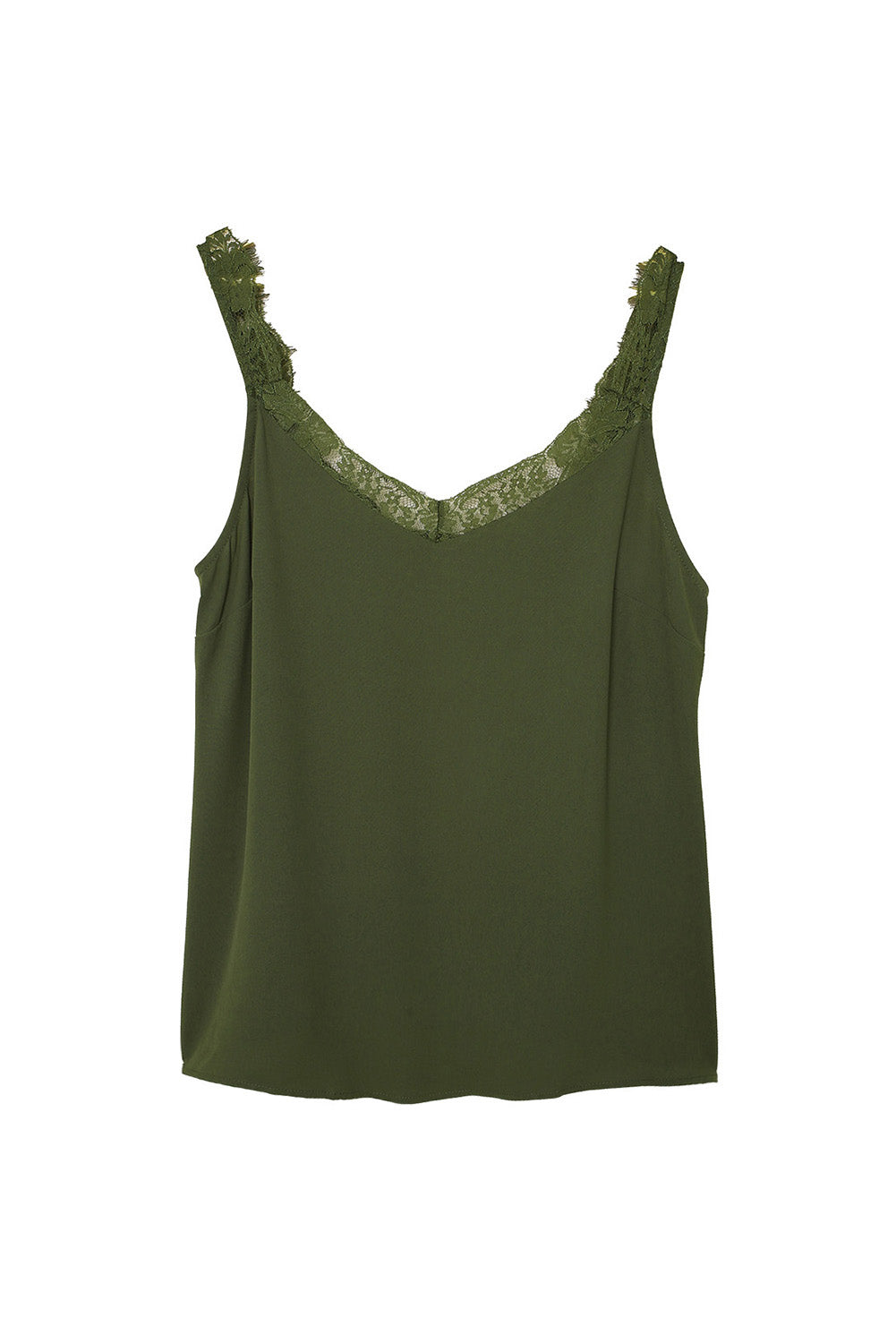 Green Solid Lace Splicing Tank Top