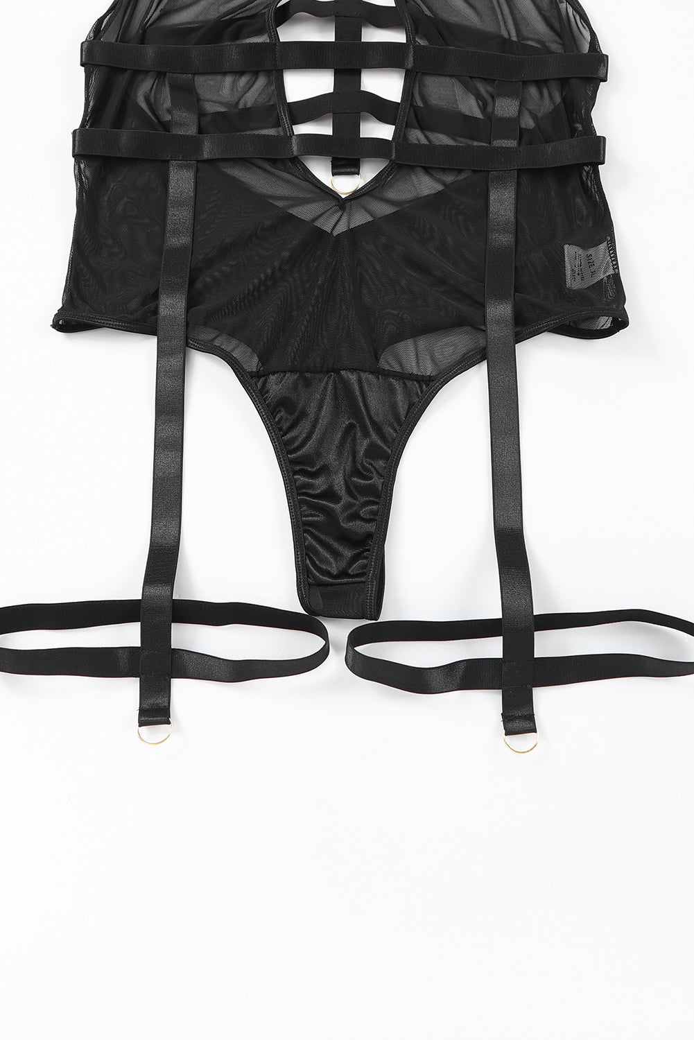 Black Sheer Mesh Strappy Plus Size Teddy Lingerie