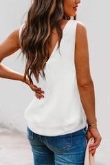 White Deep V Neck Loose Tank Top