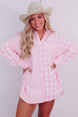 Pink Mix Checked Patchwork Long Sleeve Shirt