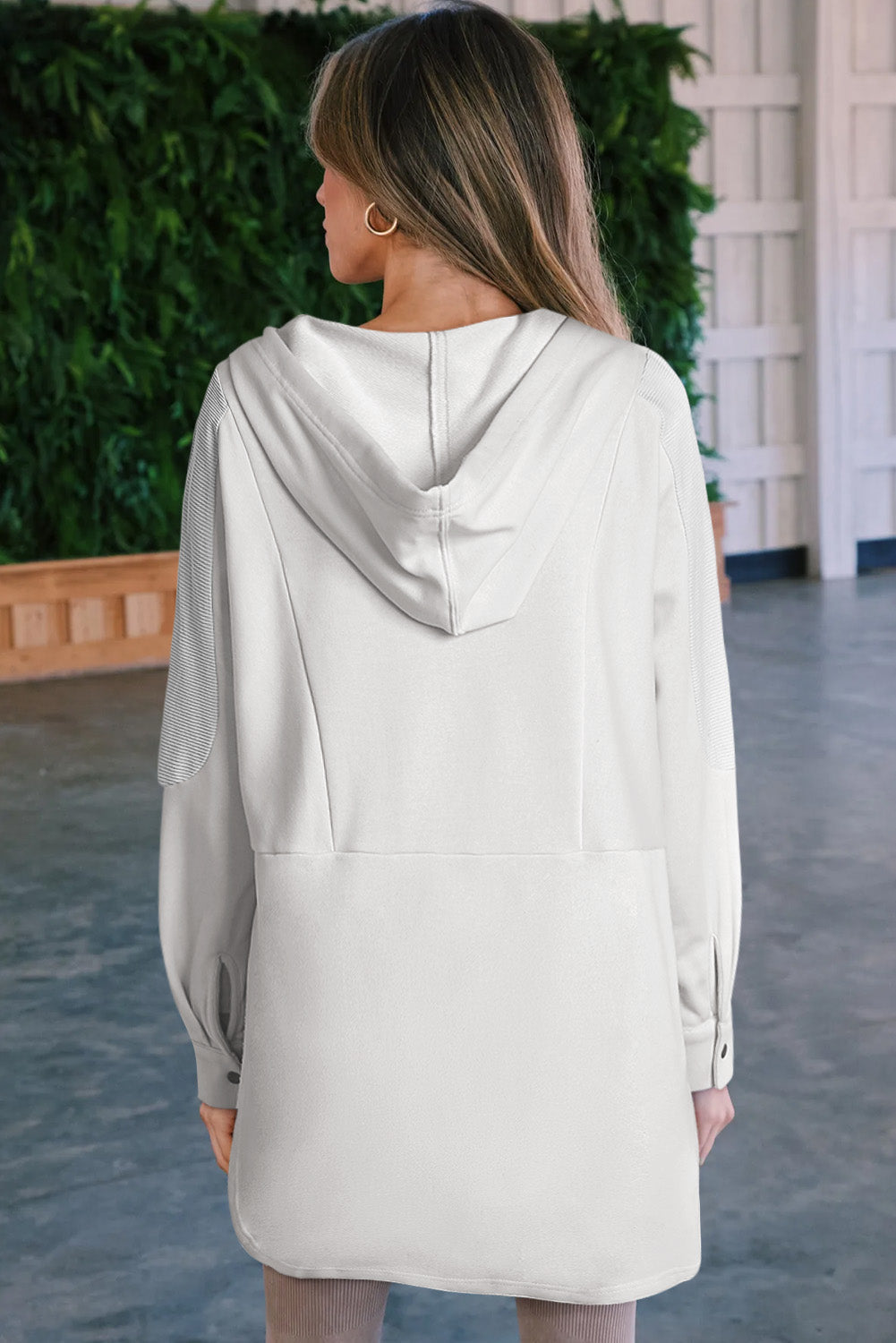 Sky Blue Patchwork Side Pockets Oversized Henley Hoodie