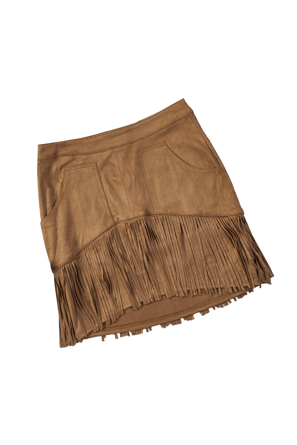 Brown Tassel Zipped Pockets High Waist Mini Skirt