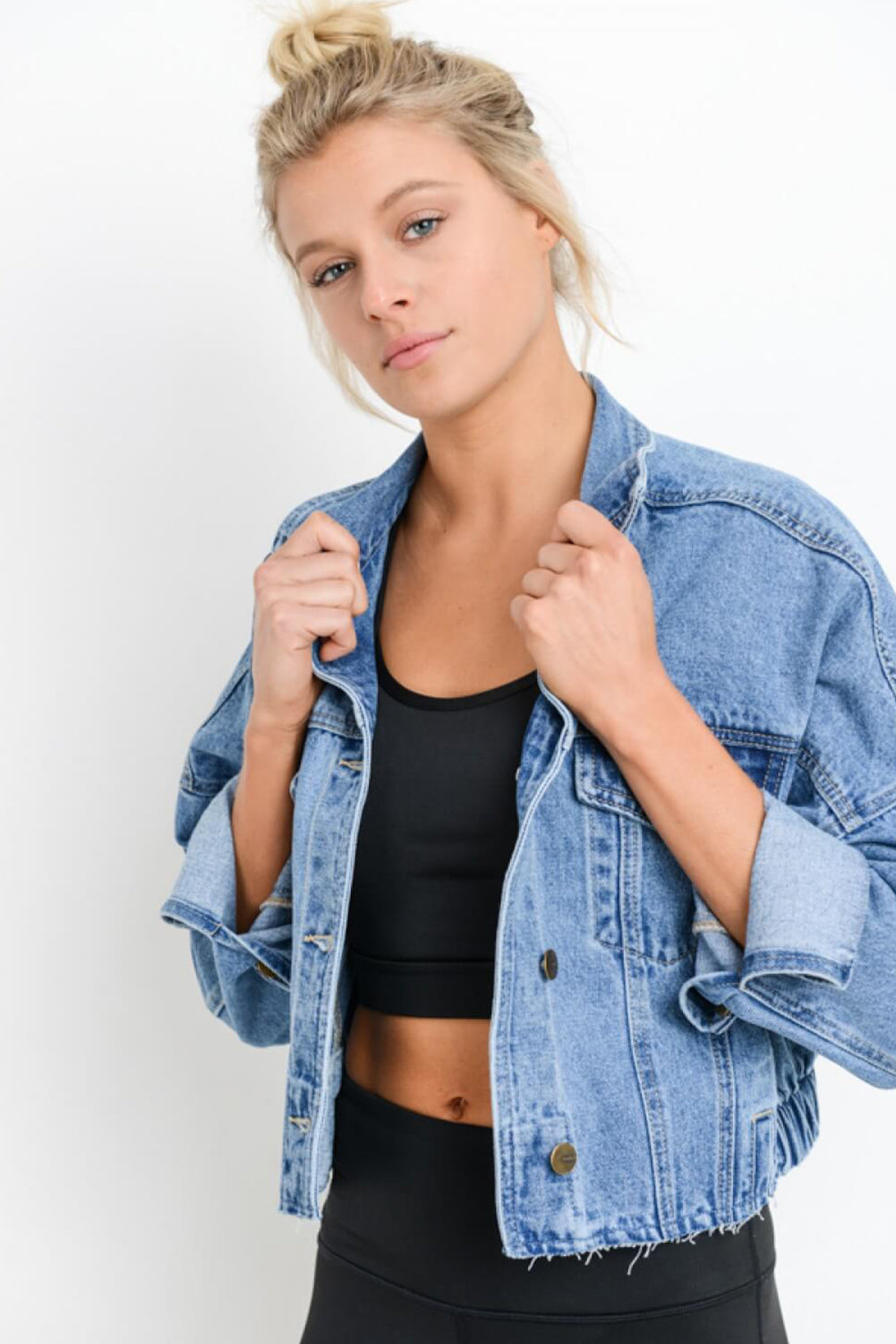 Sky Blue Medium Wash Chunky Cropped Denim Jacket