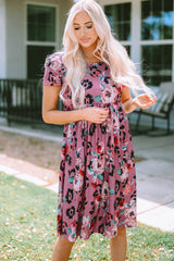 Red Leopard Print Short Sleeve A-line Dress