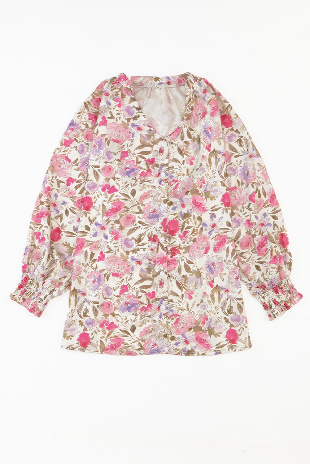 Floral Print Buttoned Puff Sleeves Shirt