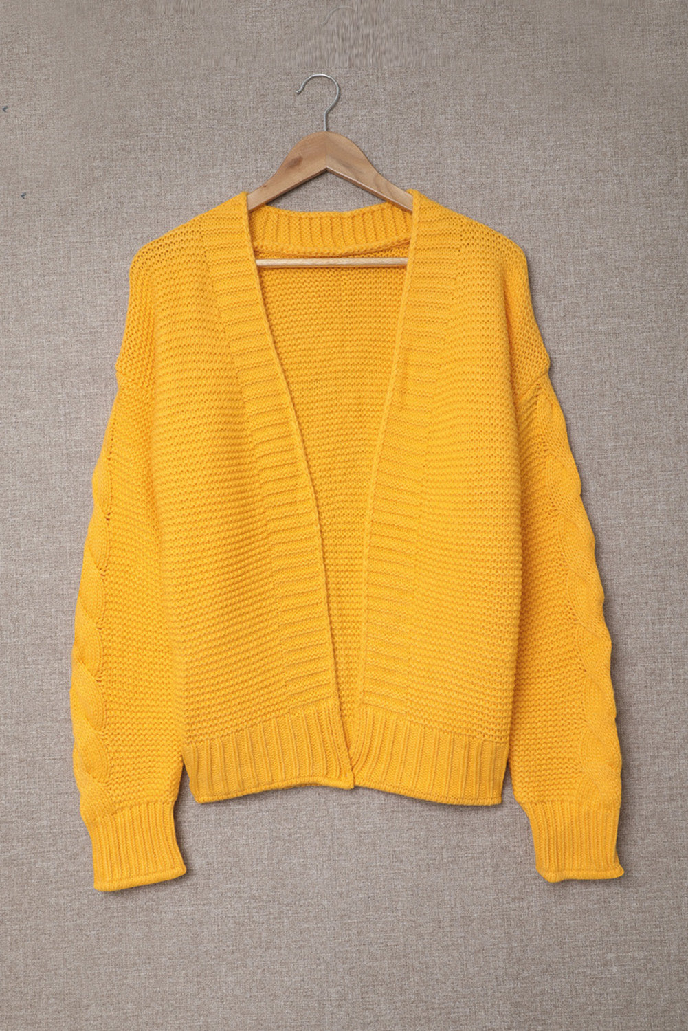 Yellow Open Front Chunky Knit Cardigan