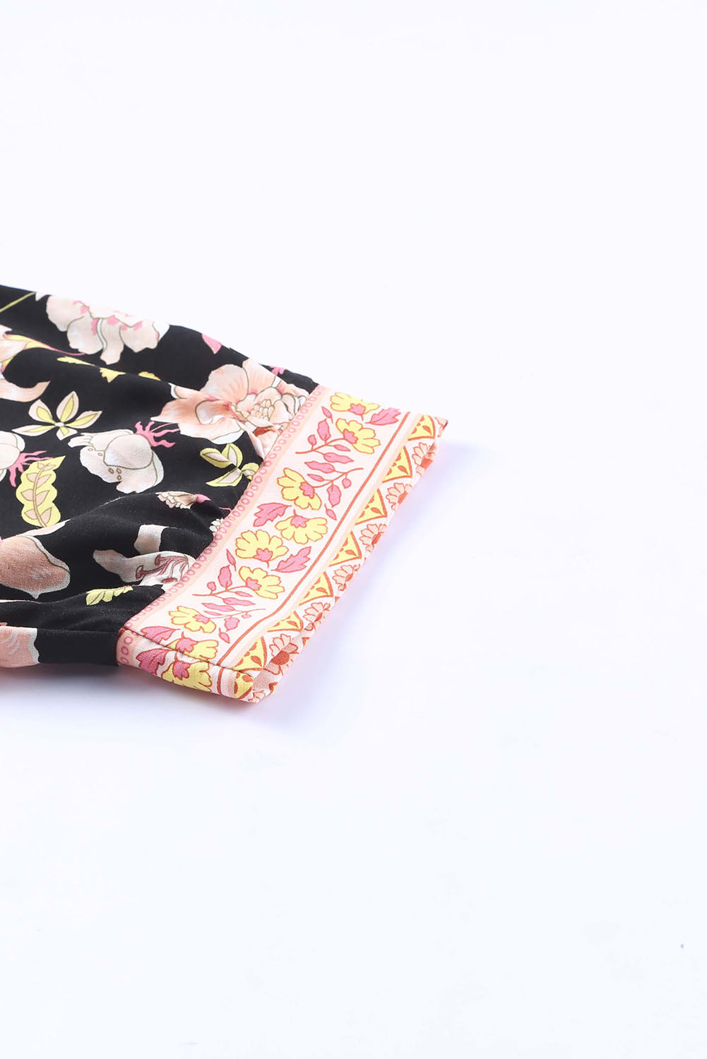 Black V Neck 3/4 Sleeves Floral Dress