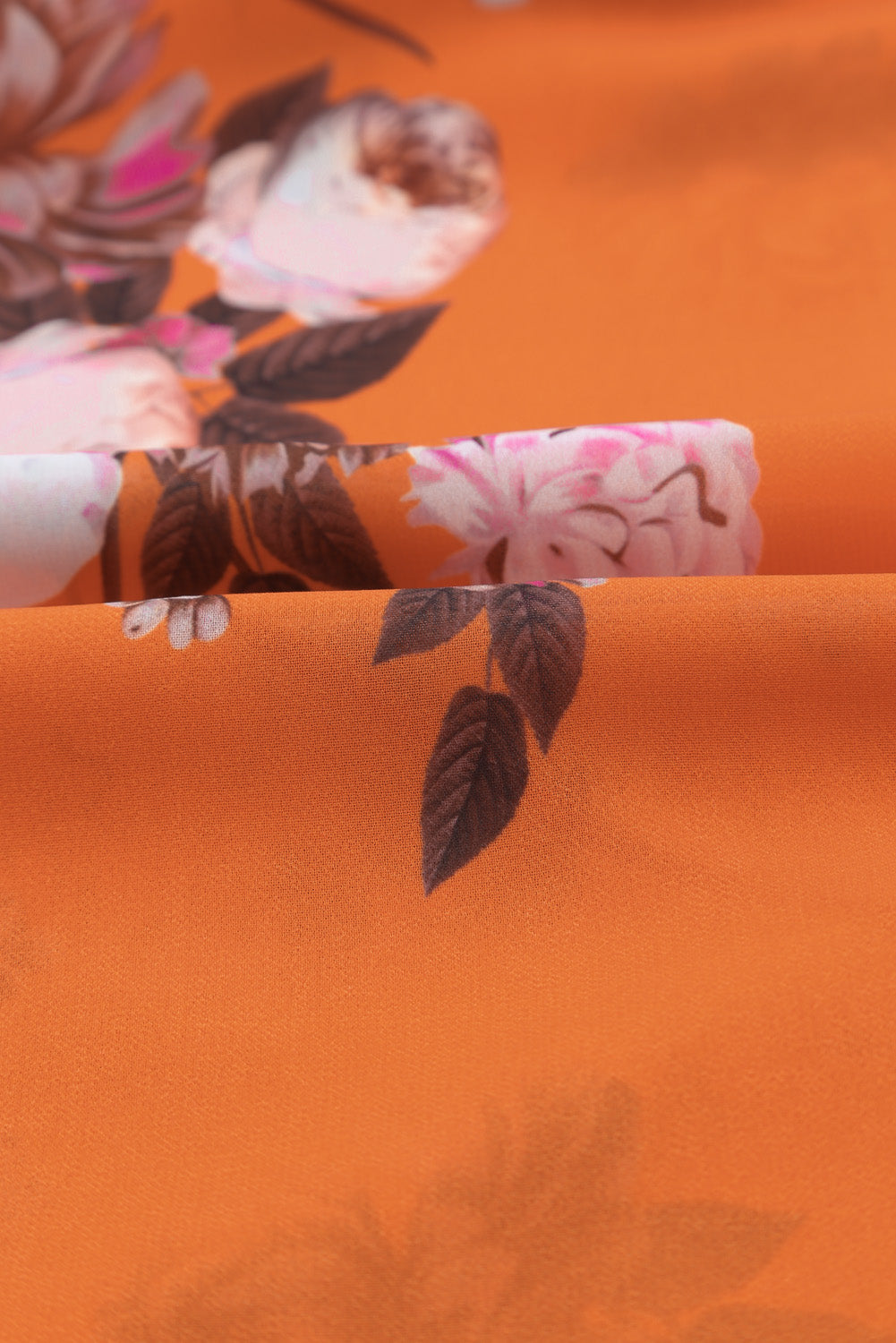 Orange Orange Floral Print Lace-up Ruffled V Neck Maxi Dress with A Slit