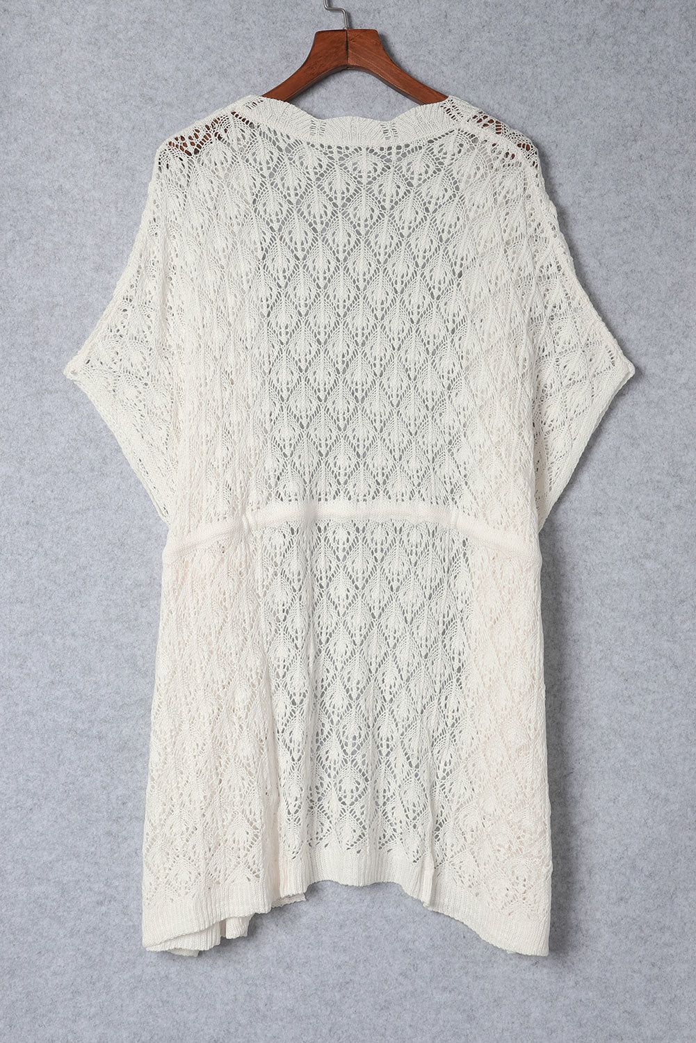 White Crochet Open Front Kimono with Slits