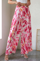 Rose Boho Abstract Floral Print Wide Leg Pants