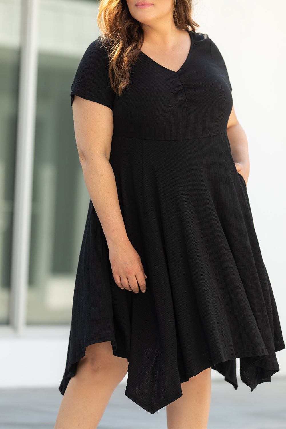 Black Plus Size Ruched Sweetheart Fit and Flare Midi Dress