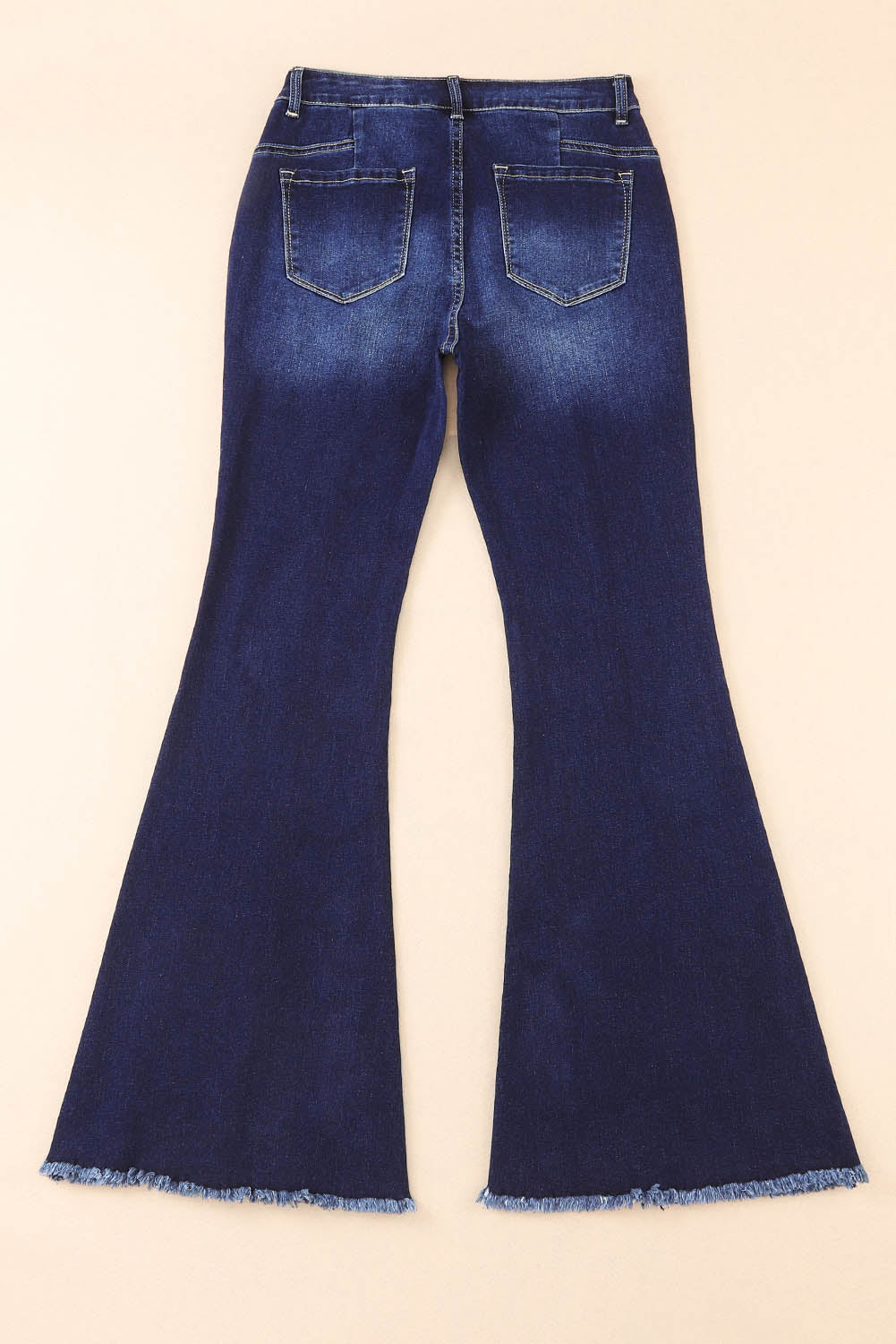 Blue Seamed Raw Hem Flare Jeans