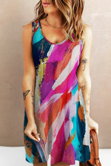 Multicolor Abstract Geometric Print U-neck Sleeveless Mini Dress