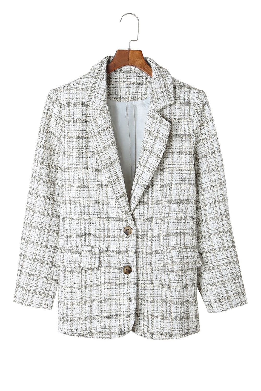 White Pockets Lapel Collar Plaid Blazer