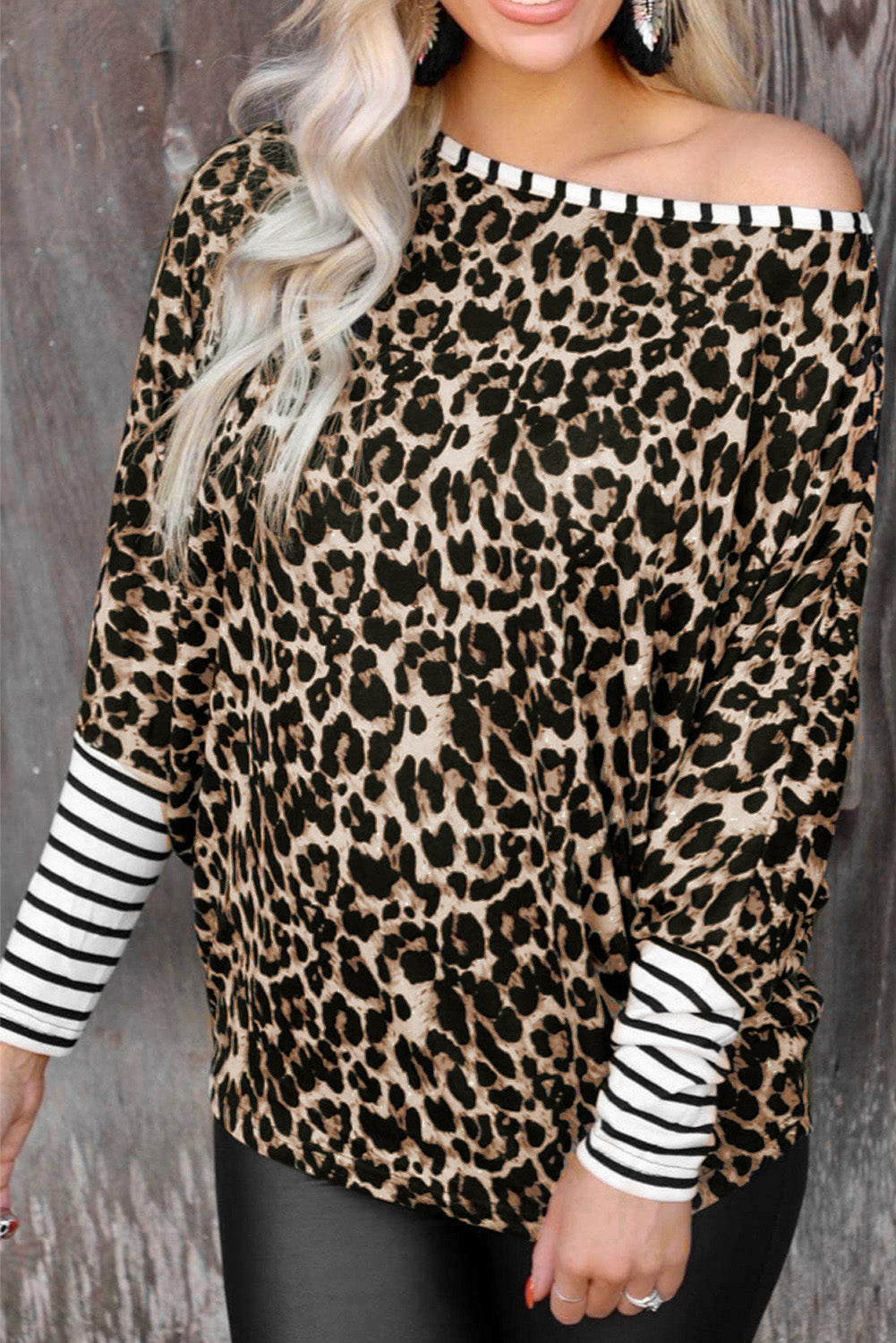 Leopard Striped Patchwork Long Sleeve Top