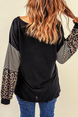 Black Leopard Striped Print Sleeve Colorblock Top