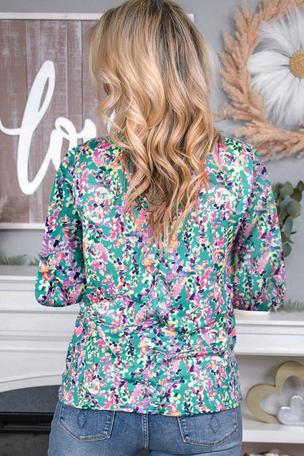 Green Wrap V Neck Floral Maxi Dress