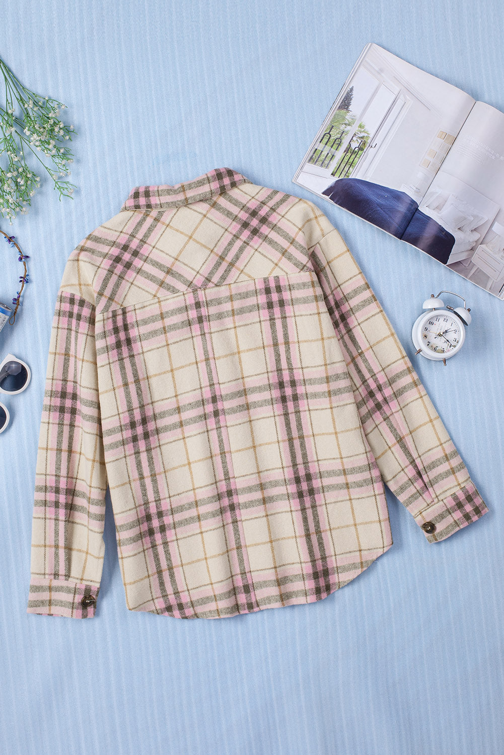 Pocketed Button-up Long Sleeve Plaid Jacket