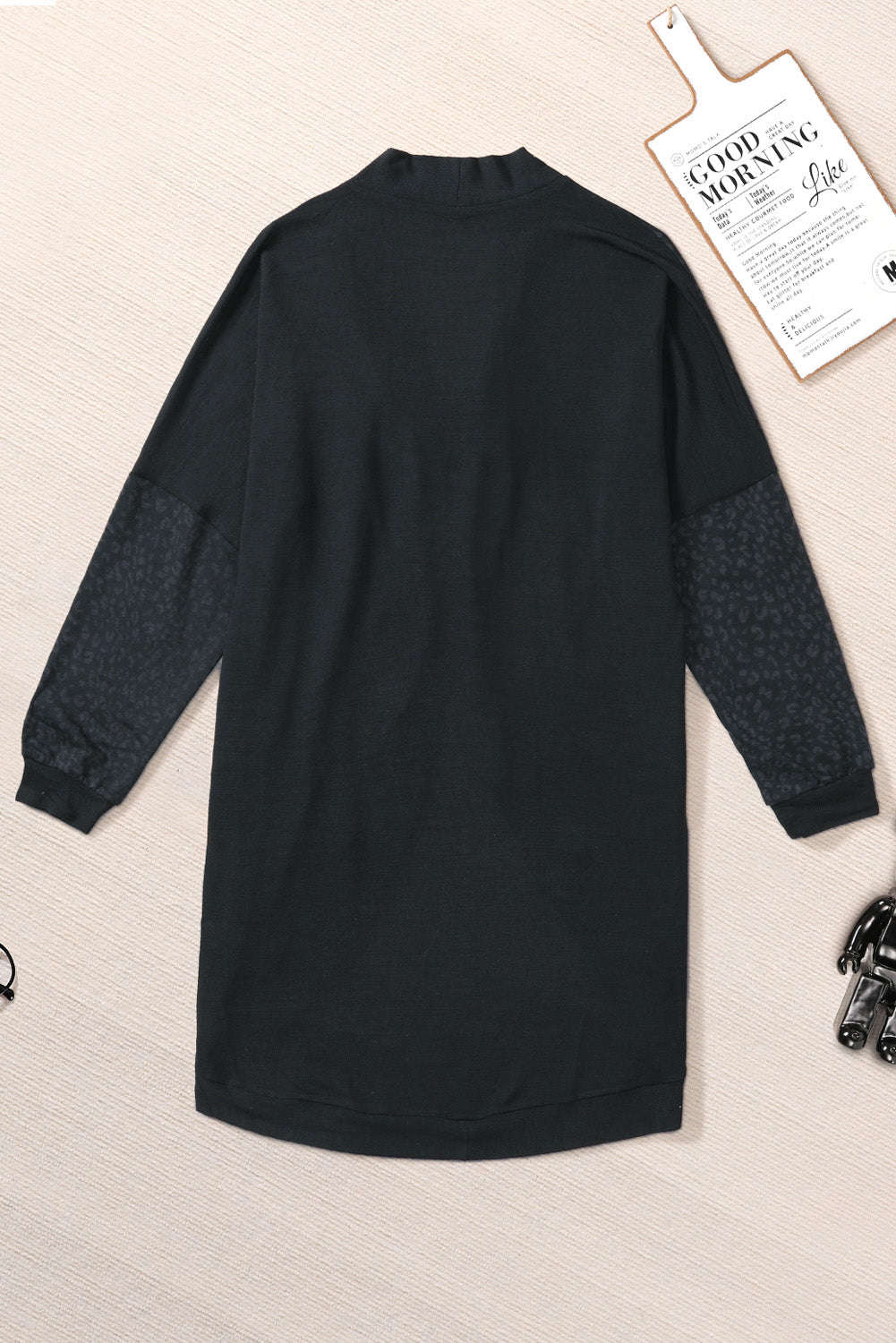 Black Leopard Parchwork Open Front Cardigan