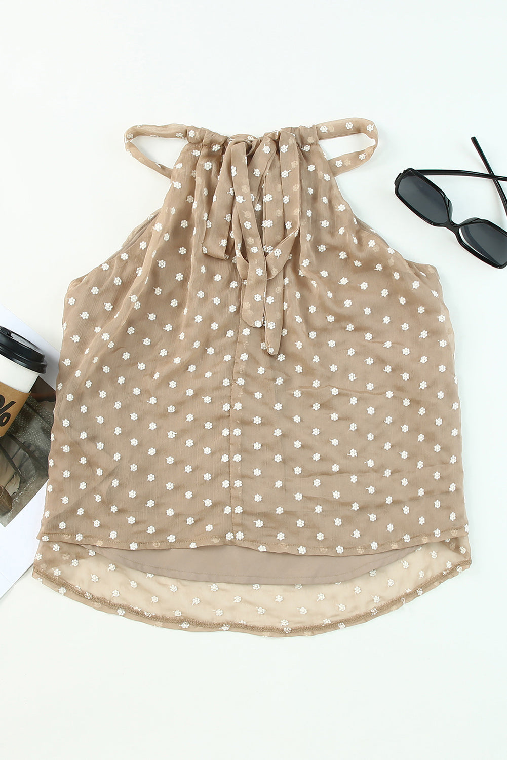 Khaki Daisy Pattern Flowy Tank Top with Tie Back