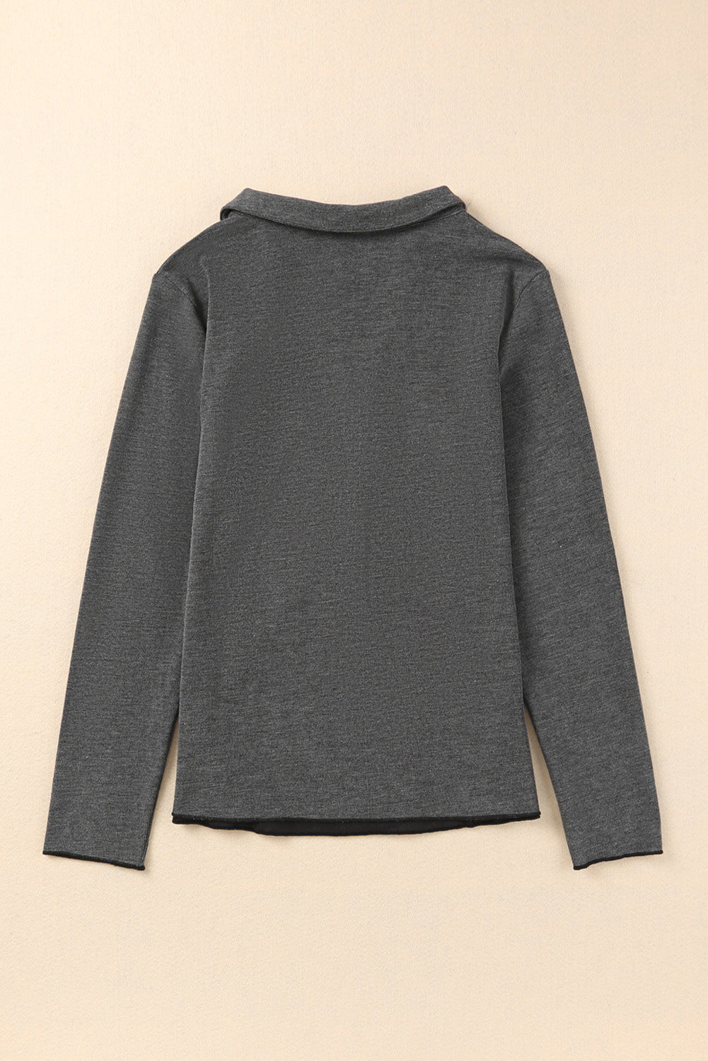 Black V Neck Buttons Ruched Long Sleeve Top