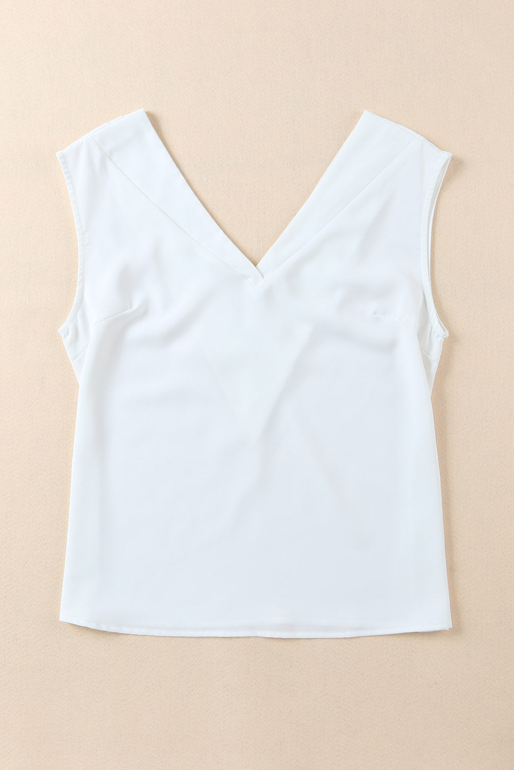 White V Neck Pleated Backless Cap Sleeve Top