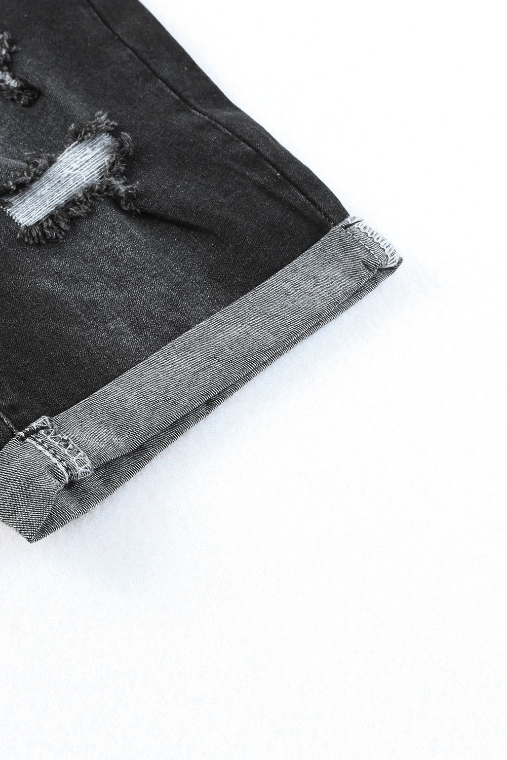 Blue Roll-up Distressed Bermuda Denim Shorts