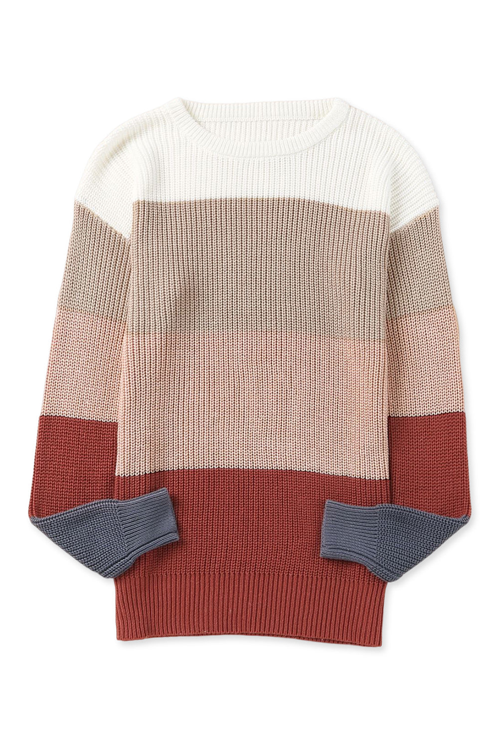 Color Block Knitted O-neck Pullover Sweater