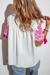 White Embroidered Floral Short Sleeves Shift Top