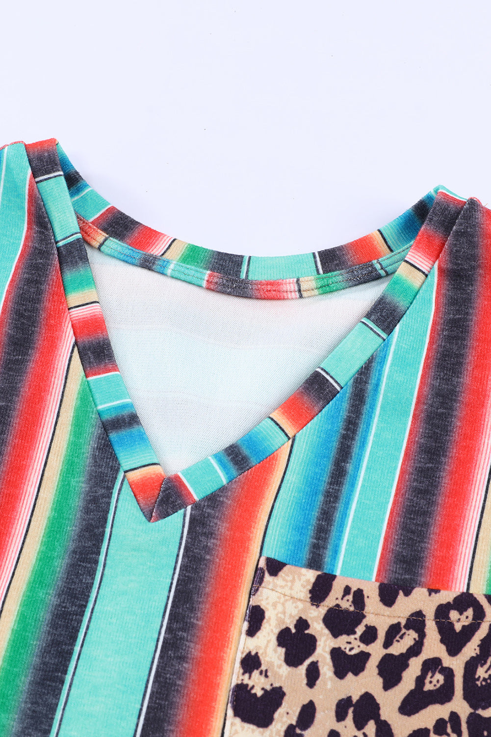 Multicolor Serape Leopard Patchwork Pocket V Neck Tank Top