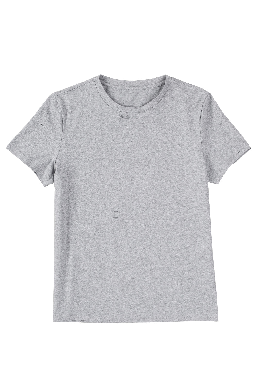 Gray Ripped Solid Color Short Sleeve T Shirt