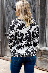 Cow Print U Neck Long Sleeve Top