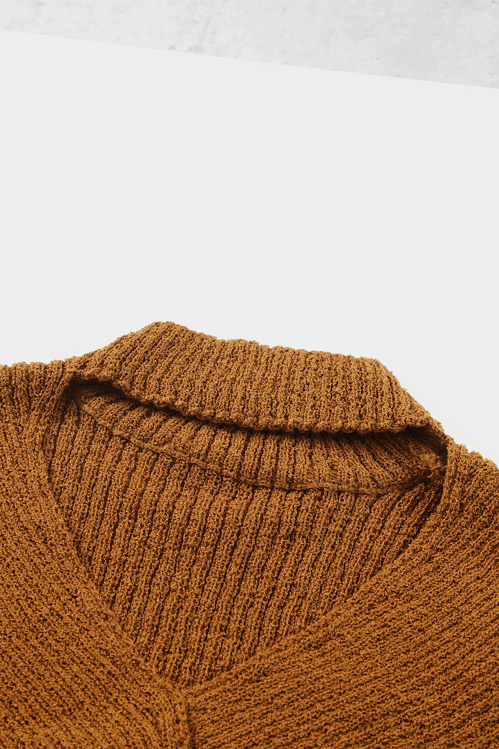 Khaki High Neck Hollow-out Crossed Wrap Knit Sweater